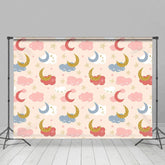 Aperturee - Aperturee Pink Blue Clouds Moon Stars Cake Smash Photo Backdrop
